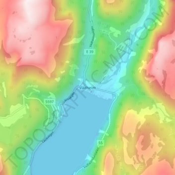 Vadheim topographic map, elevation, terrain