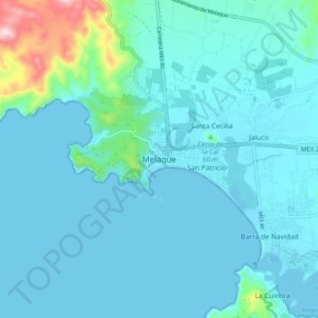Melaque topographic map, elevation, terrain