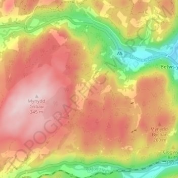 Rhiwddolion topographic map, elevation, terrain