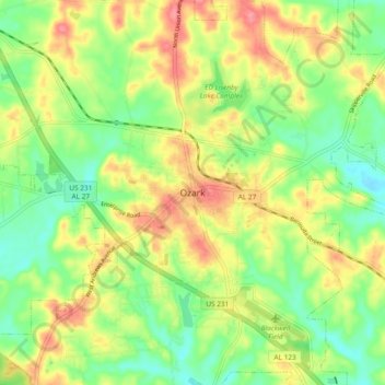 Ozark topographic map, elevation, terrain