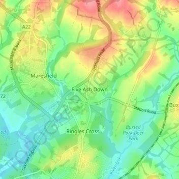Five Ash Down topographic map, elevation, terrain