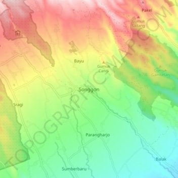 Songgon topographic map, elevation, terrain
