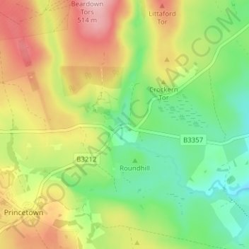 Two Bridges topographic map, elevation, terrain