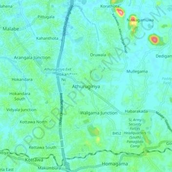 Athurugiriya topographic map, elevation, terrain