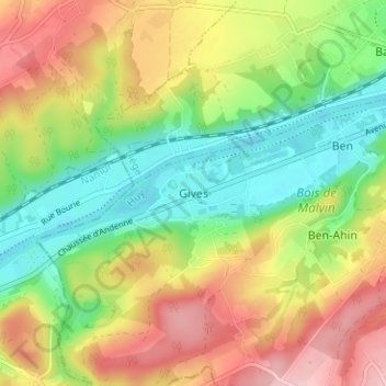 Gives topographic map, elevation, terrain