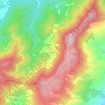 Sarzedo topographic map, elevation, terrain