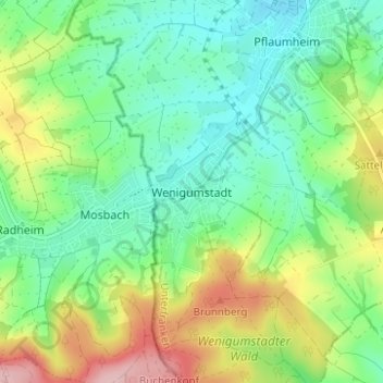 Wenigumstadt topographic map, elevation, terrain