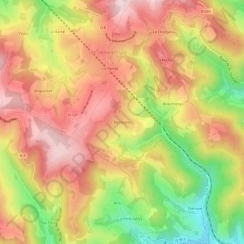 Rechagny topographic map, elevation, terrain