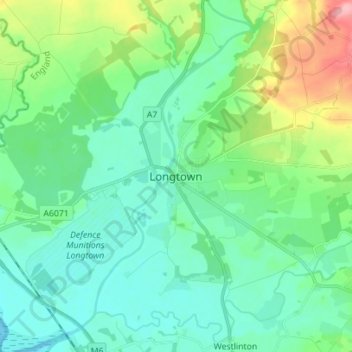 Longtown topographic map, elevation, terrain