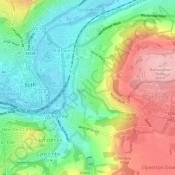 Bathwick Hill topographic map, elevation, terrain