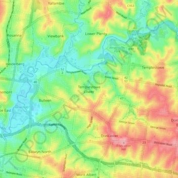 Templestowe Lower topographic map, elevation, terrain