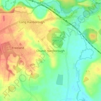 Church Hanborough topographic map, elevation, terrain