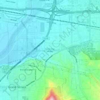East Colton Heights topographic map, elevation, terrain