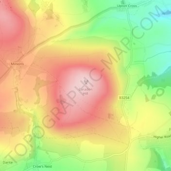 Caradon Hill topographic map, elevation, terrain
