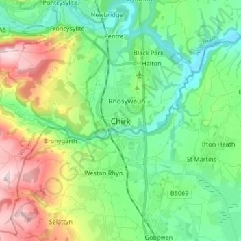 Chirk topographic map, elevation, terrain