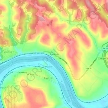 Binnstown topographic map, elevation, terrain