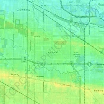 Hammond topographic map, elevation, terrain