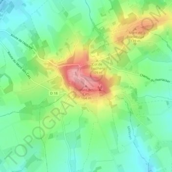 Mont des Cats topographic map, elevation, terrain