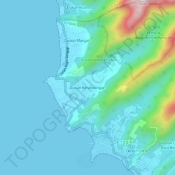 Dusun Kerandangan topographic map, elevation, terrain