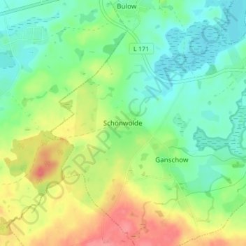 Schönwolde topographic map, elevation, terrain