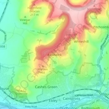 Randwick topographic map, elevation, terrain