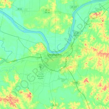 Owensboro topographic map, elevation, terrain