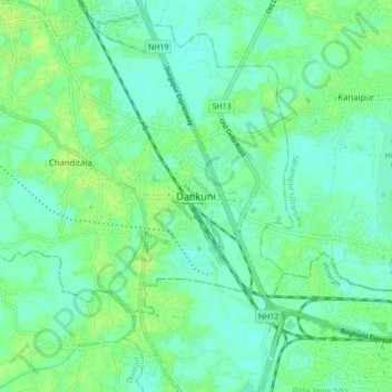 Dankuni topographic map, elevation, terrain