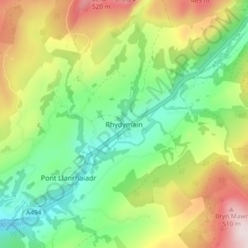 Rhydymain topographic map, elevation, terrain