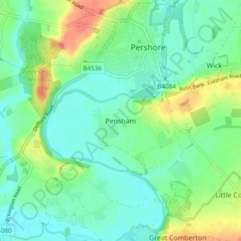 Pensham topographic map, elevation, terrain