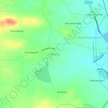 Adhanur topographic map, elevation, terrain