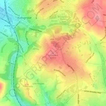 Goldenhill topographic map, elevation, terrain