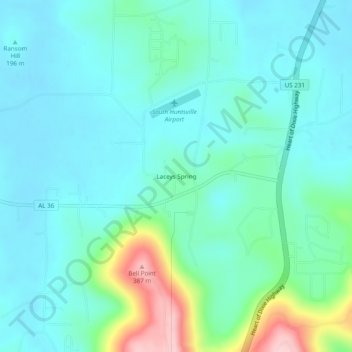 Laceys Spring topographic map, elevation, terrain