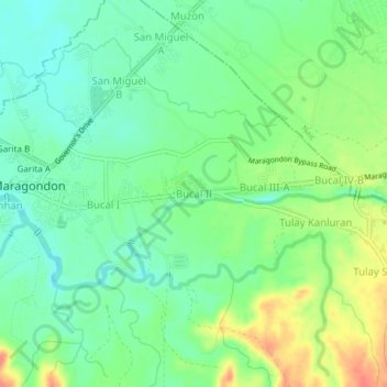 Bucal II topographic map, elevation, terrain