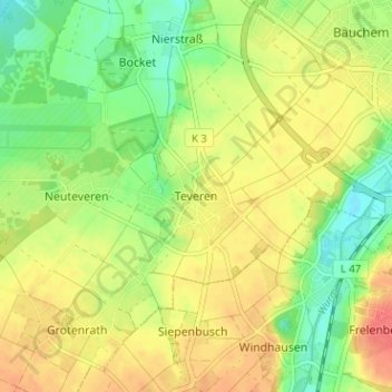 Teveren topographic map, elevation, terrain