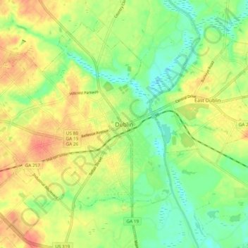 Dublin topographic map, elevation, terrain