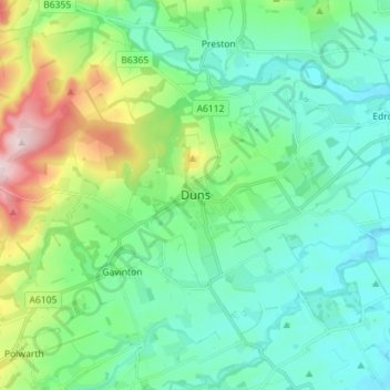 Duns topographic map, elevation, terrain