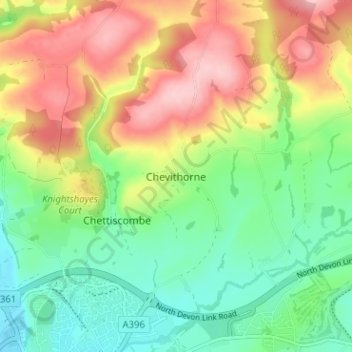 Chevithorne topographic map, elevation, terrain