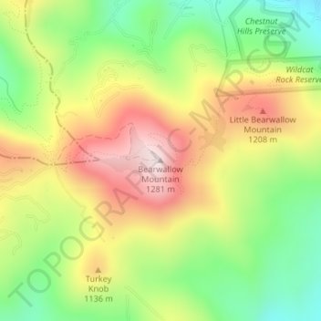 Bearwallow Mountain topographic map, elevation, terrain