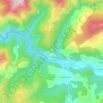 Coulat topographic map, elevation, terrain