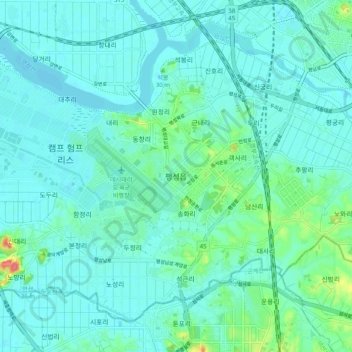 Paengseong topographic map, elevation, terrain
