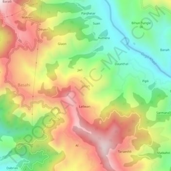 Jaun topographic map, elevation, terrain