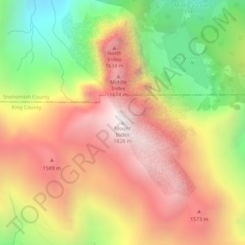 Mount Index topographic map, elevation, terrain