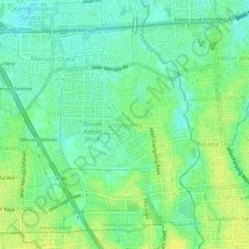 Srengseng topographic map, elevation, terrain