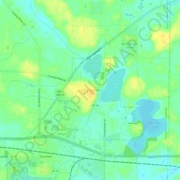 Young America topographic map, elevation, terrain
