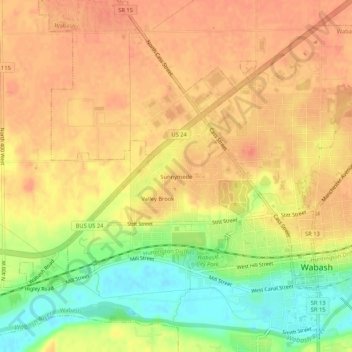 Sunnymede topographic map, elevation, terrain