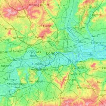 Londen topographic map, elevation, terrain