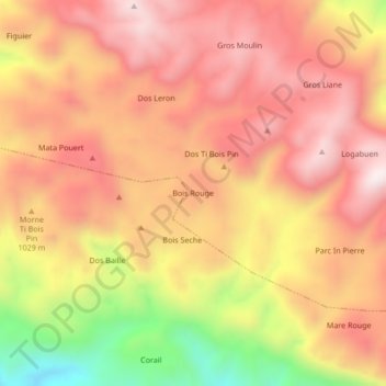 Bois Rouge topographic map, elevation, terrain