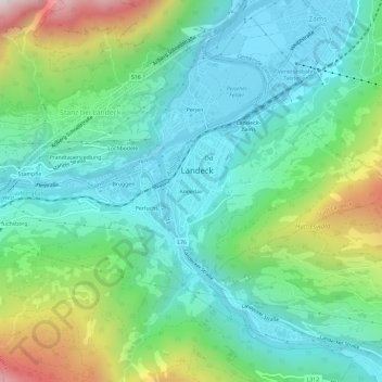 Angedair topographic map, elevation, terrain