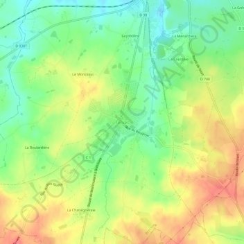 Terves topographic map, elevation, terrain