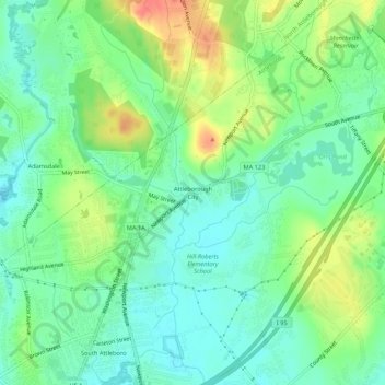 Attleborough City topographic map, elevation, terrain